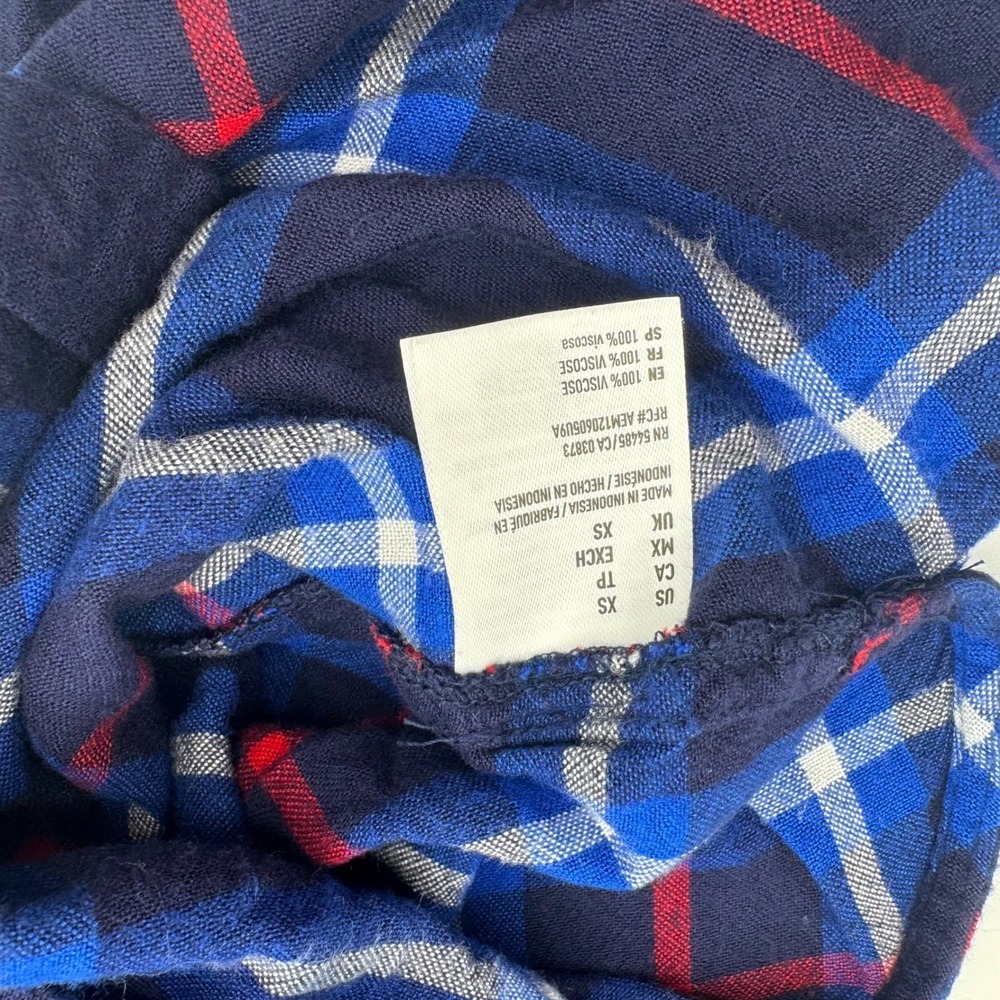 American Eagle Boyfriend Fit Plaid Flannel Shirt Navy Blue Red White XS - Picture 6 of 6